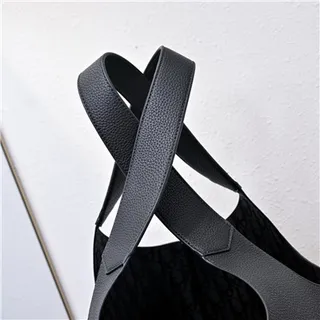 Black Structured Leather-Like Texture U-Shaped Top Cutout Tote Bag 12
