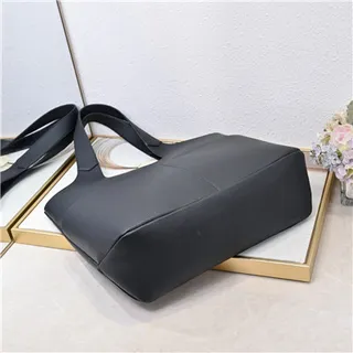 Black Structured Leather-Like Texture U-Shaped Top Cutout Tote Bag 13