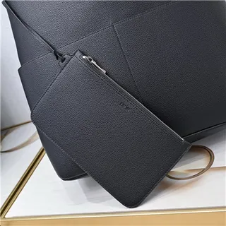 Black Structured Leather-Like Texture U-Shaped Top Cutout Tote Bag 14
