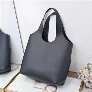 Black Structured Leather-Like Texture U-Shaped Top Cutout Tote Bag 15