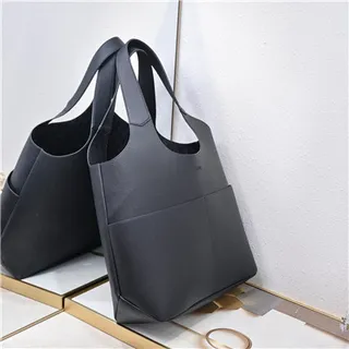 Black Structured Leather-Like Texture U-Shaped Top Cutout Tote Bag 17