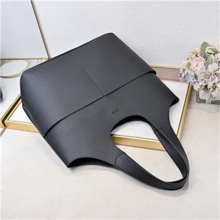 Black Structured Leather-Like Texture U-Shaped Top Cutout Tote Bag 18