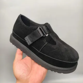 Black Suede T-Strap Platform Mary Jane Shoes