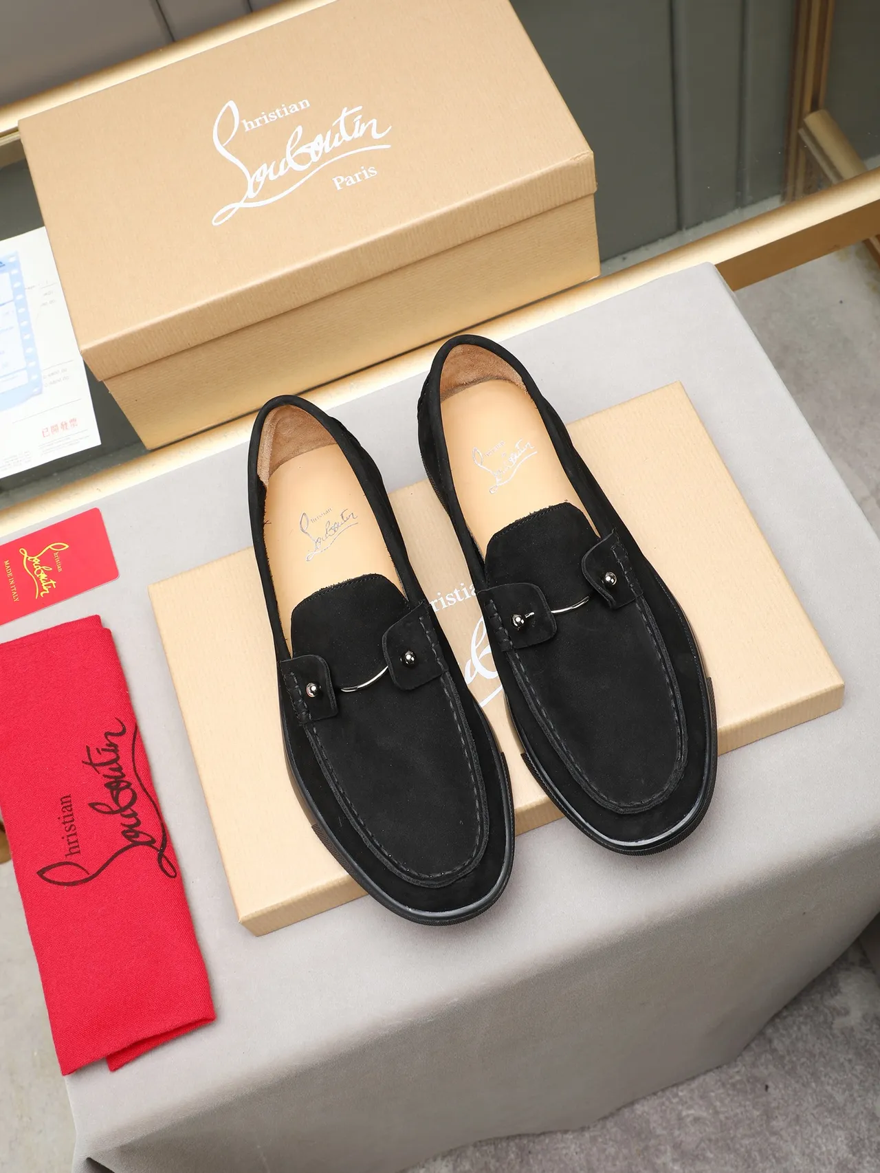 Black Suede Upper Metal Stud Accent Loafer 2