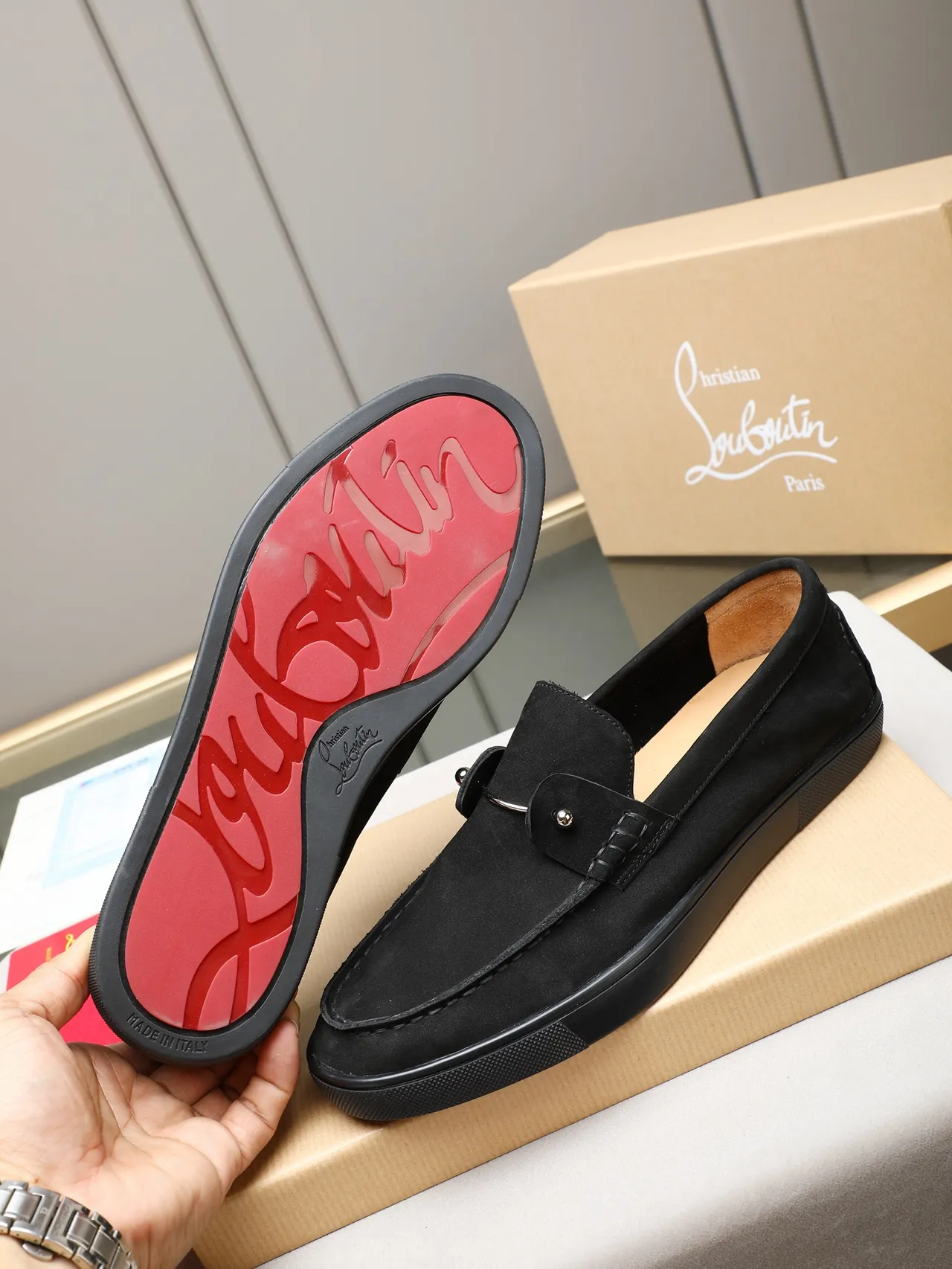 Black Suede Upper Metal Stud Accent Loafer 4