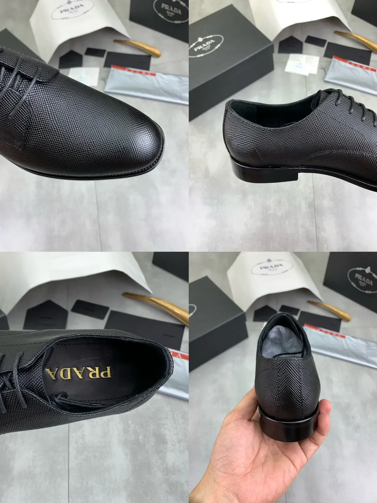 Black Textured Lizard-Embossed Cap-Toe Oxford Shoes 3