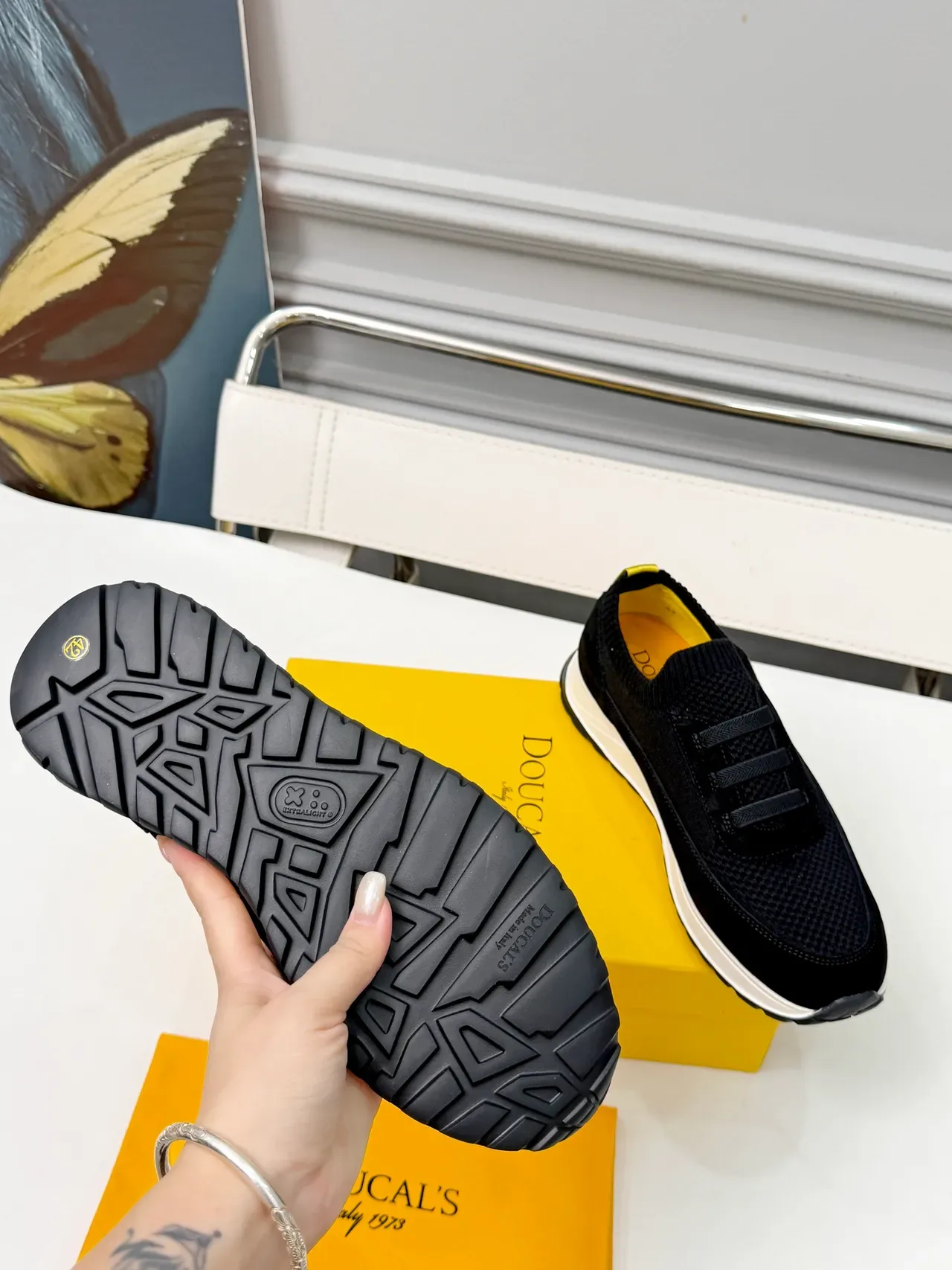 Black White Knit Upper Velvet Panel Sneakers 3