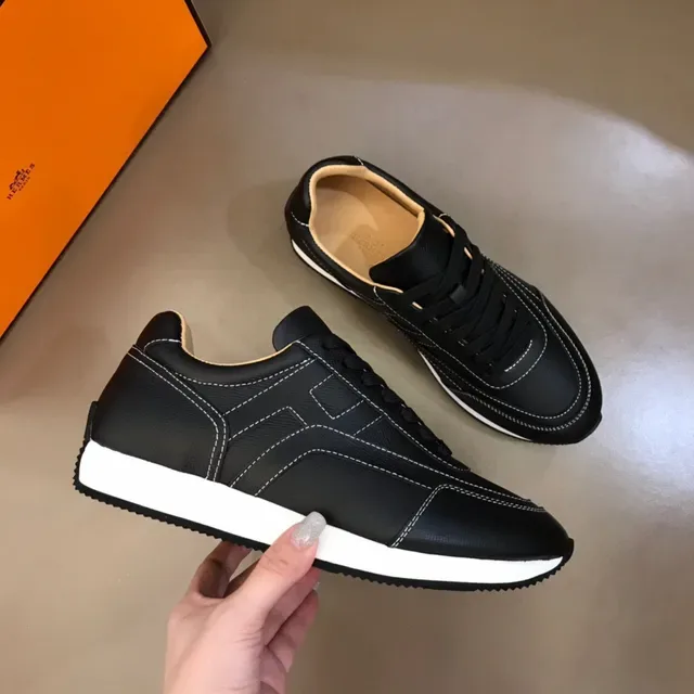 Black White Leather Upper Contrast Midsole Sneakers 7