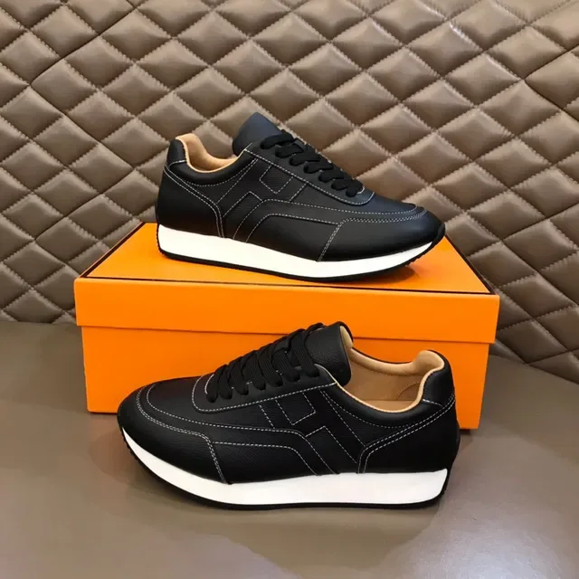 Black White Leather Upper Contrast Midsole Sneakers 8