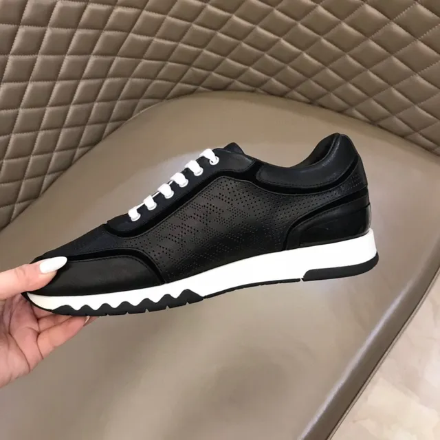 Black White Perforated Leather Upper Flat Laces Sneakers 3