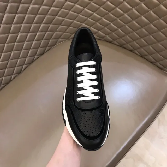 Black White Perforated Leather Upper Flat Laces Sneakers 4