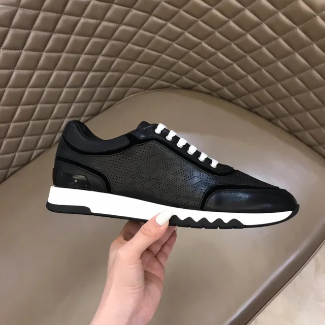 Black White Perforated Leather Upper Flat Laces Sneakers 5