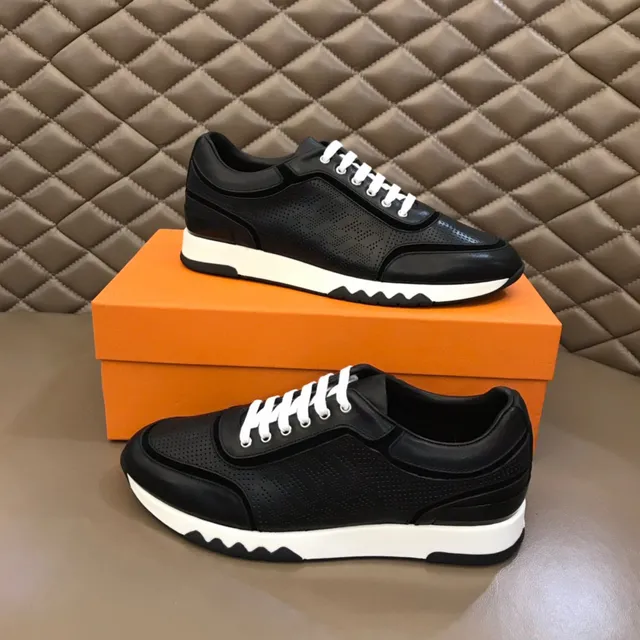 Black White Perforated Leather Upper Flat Laces Sneakers 7