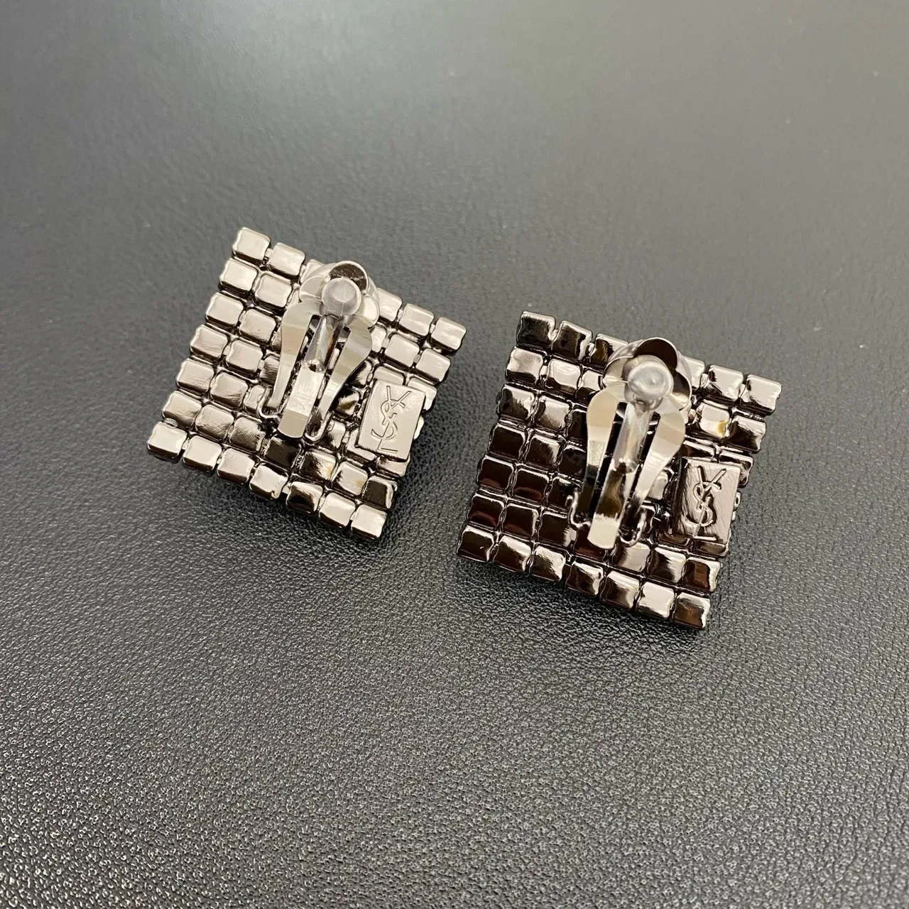 Black White Square Crystal Pavé Base Baroque Pearl Center Earrings 4