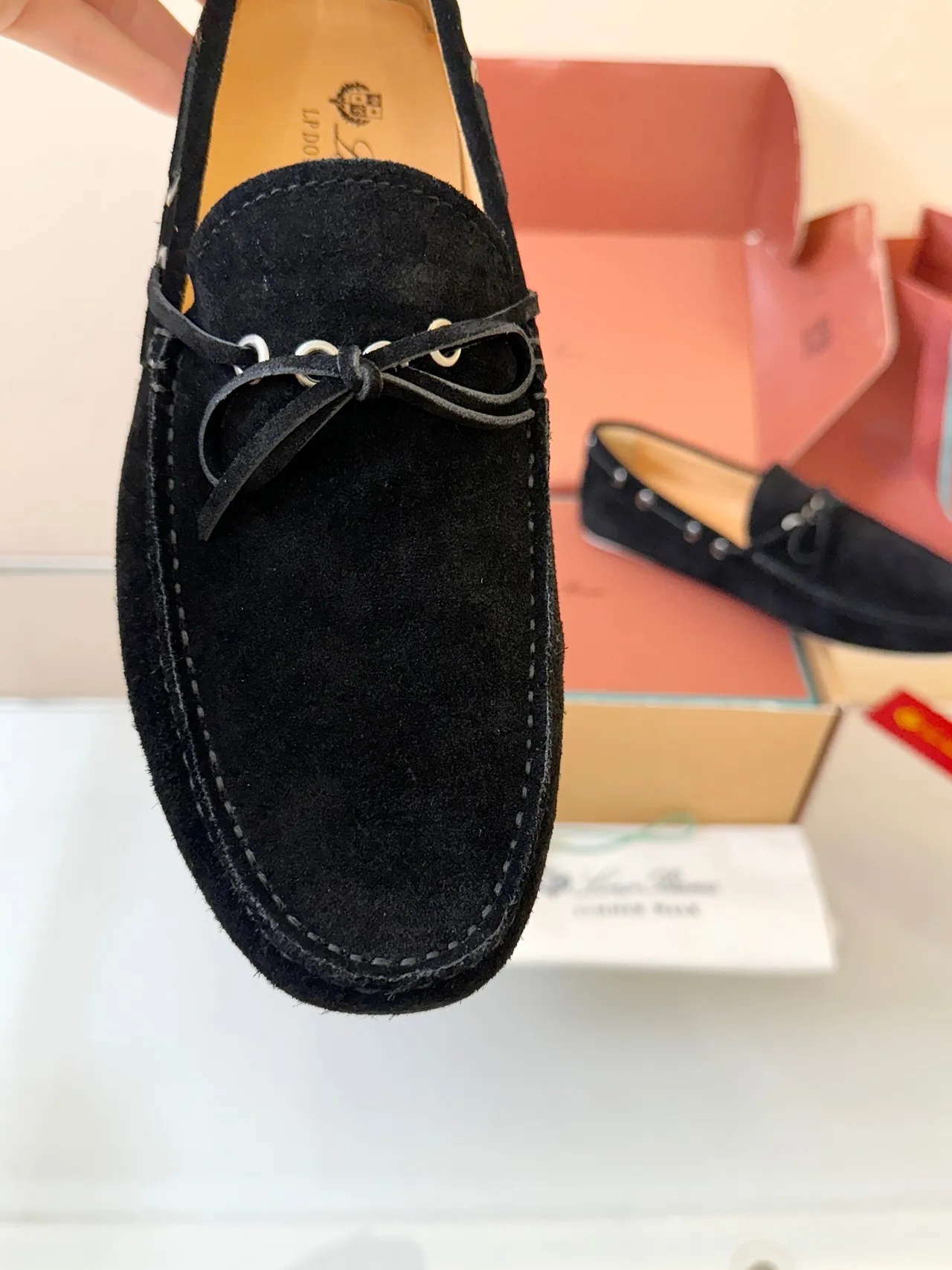 Black White Suede Moc-Toe Construction Loafer 3
