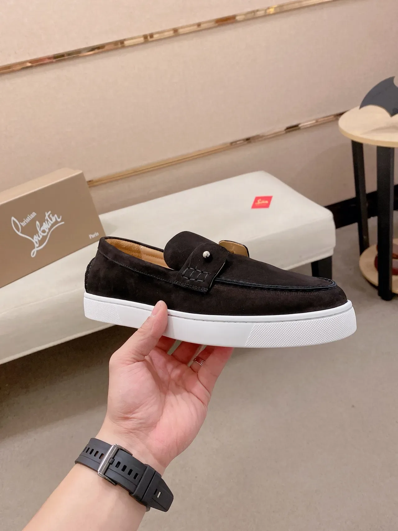 Black White Suede Upper Moc-Toe Construction Loafer 5