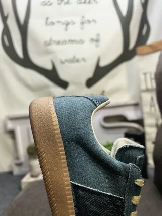 Blue Beige Denim Canvas Upper Gum Rubber Sole Lifestyle Sneakers 4