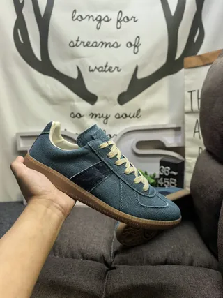 Blue Beige Denim Canvas Upper Gum Rubber Sole Lifestyle Sneakers 6