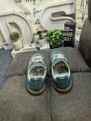 Blue Beige Denim Canvas Upper Gum Rubber Sole Lifestyle Sneakers 8