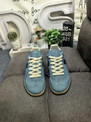 Blue Beige Denim Canvas Upper Gum Rubber Sole Lifestyle Sneakers 10