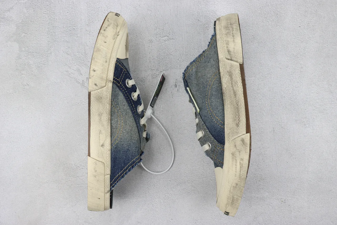 Blue Beige Denim Upper Slip-On Mule Casual Shoes 2