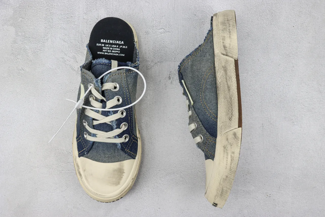 Blue Beige Denim Upper Slip-On Mule Casual Shoes 3