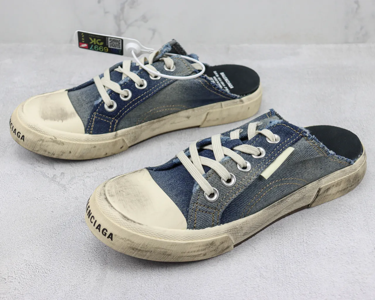 Blue Beige Denim Upper Slip-On Mule Casual Shoes 4