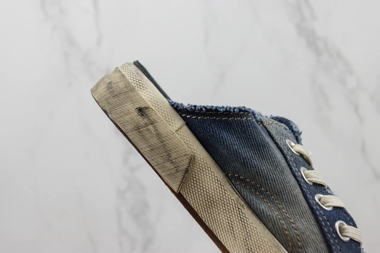 Blue Beige Denim Upper Slip-On Mule Casual Shoes 5
