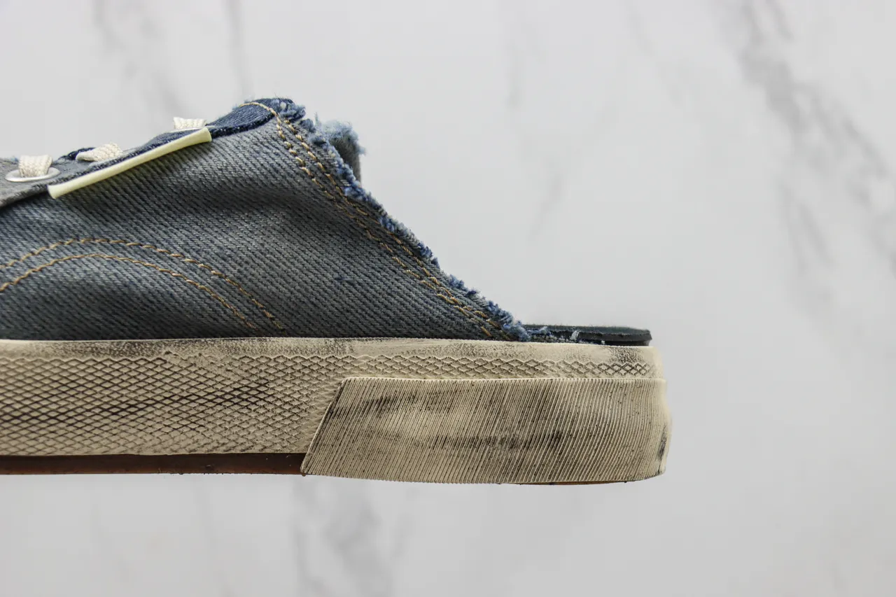 Blue Beige Denim Upper Slip-On Mule Casual Shoes 7
