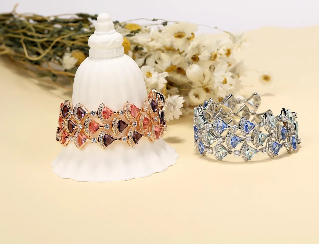 Blue Beige Multi-Row Geometric Pavé-Set Bracelet 3