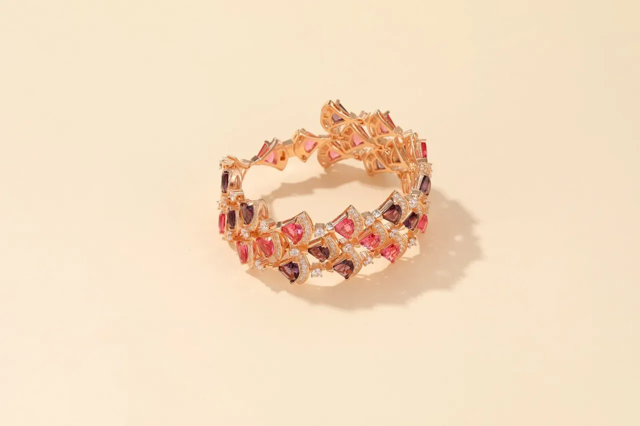 Blue Beige Multi-Row Geometric Pavé-Set Bracelet 6