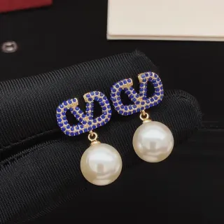 Blue Crystal Pavé Geometric Drop Pearl Earrings