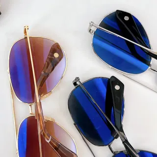 Blue Gold Aviator Silhouette Metal Frame Sunglasses