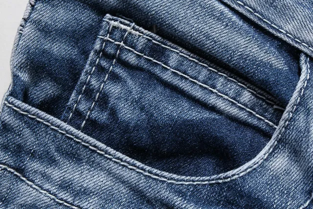 Blue Gray Medium-Wash Distressed Denim Reinforced Ribbed Knee Panels Jeans 3