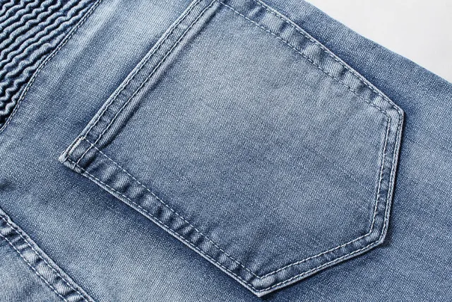 Blue Gray Medium-Wash Distressed Denim Reinforced Ribbed Knee Panels Jeans 4