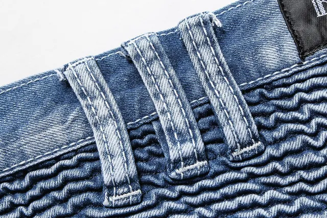 Blue Gray Medium-Wash Distressed Denim Reinforced Ribbed Knee Panels Jeans 7