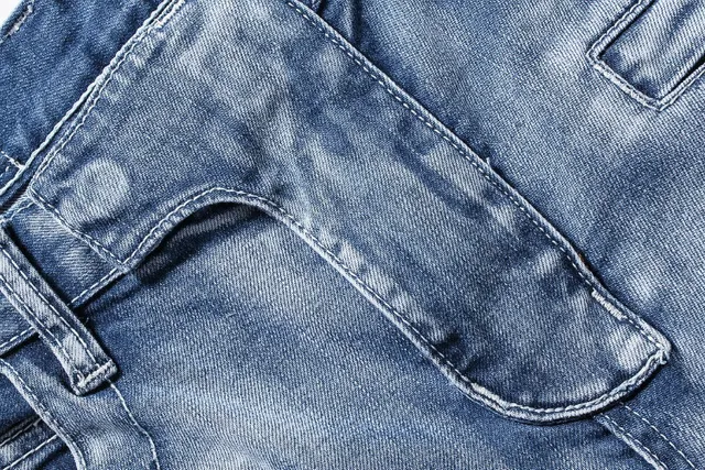 Blue Gray Medium-Wash Distressed Denim Reinforced Ribbed Knee Panels Jeans 18
