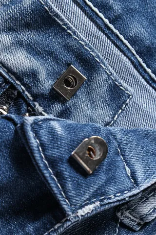 Blue Gray Medium-Wash Distressed Denim Reinforced Ribbed Knee Panels Jeans 20