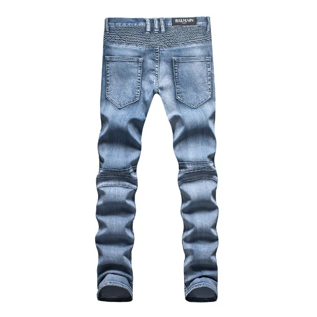 Blue Gray Medium-Wash Distressed Denim Reinforced Ribbed Knee Panels Jeans 21