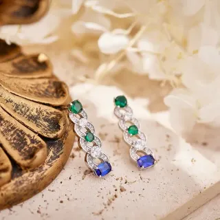 Blue Green Linked Motif Multi-Gemstone Earrings