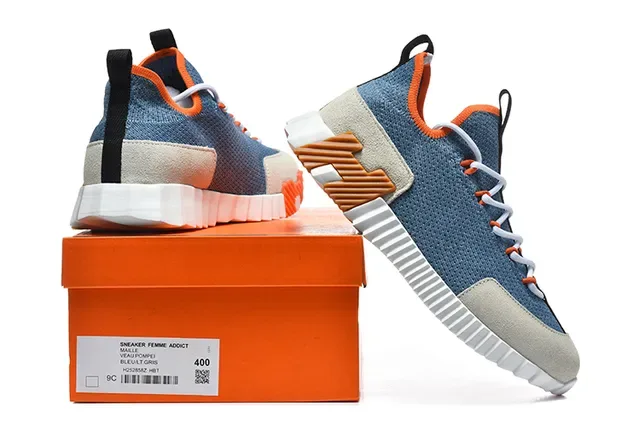 Blue Orange Beige Knit Low-Top Lifestyle Sneaker 12