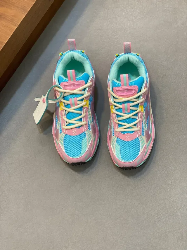 Blue Pink Chunky Sole Layered Synthetic Overlays Sneakers 2