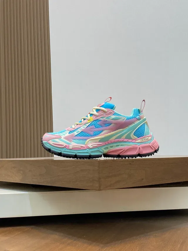 Blue Pink Chunky Sole Layered Synthetic Overlays Sneakers 3