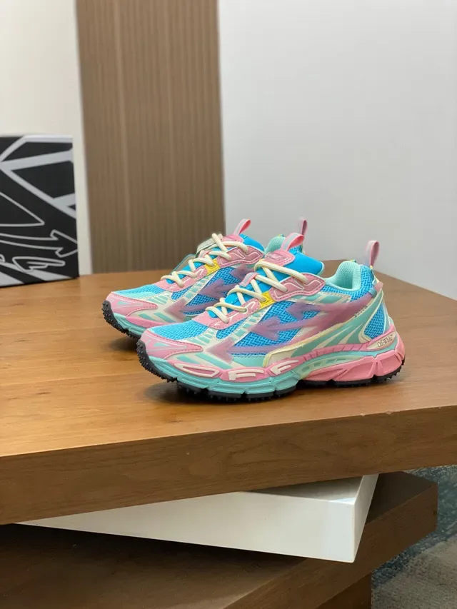 Blue Pink Chunky Sole Layered Synthetic Overlays Sneakers 4