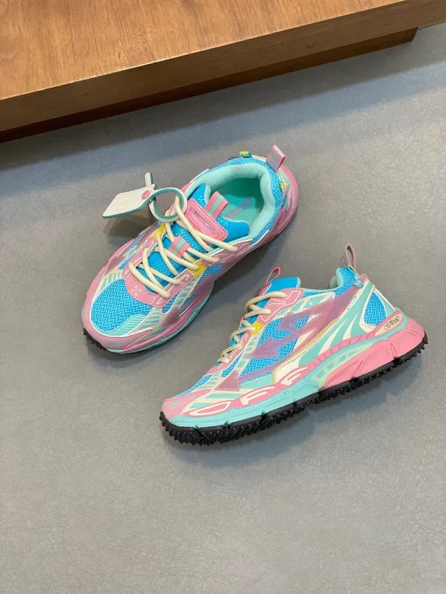 Blue Pink Chunky Sole Layered Synthetic Overlays Sneakers 6
