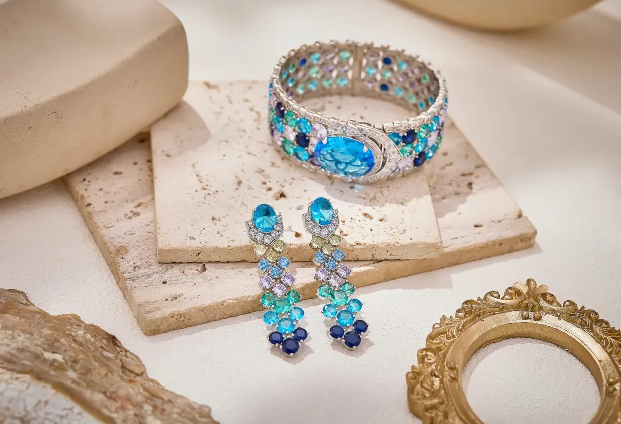 Blue Purple Multi-Strand Gemstone-Encrusted Necklace 2