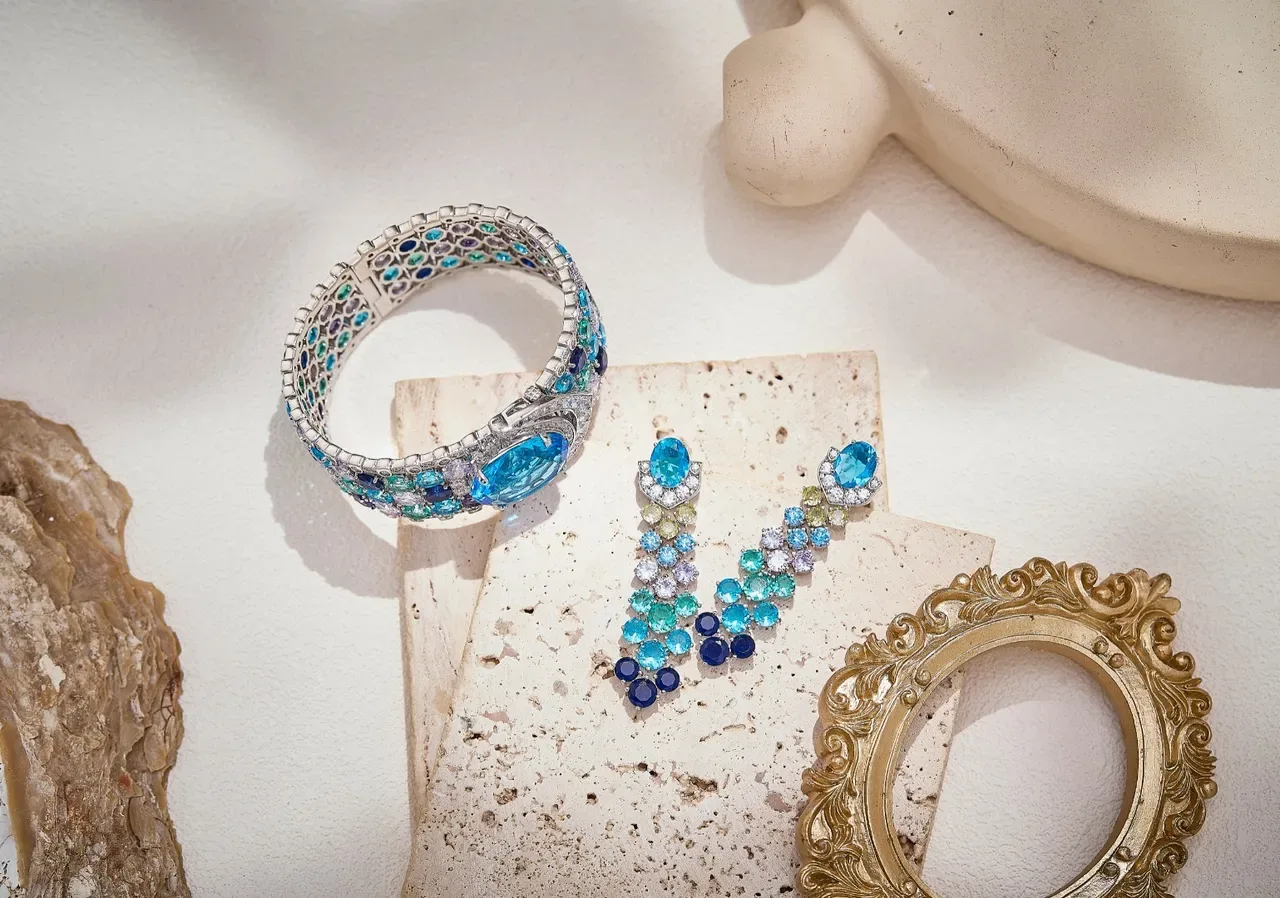 Blue Purple Multi-Strand Gemstone-Encrusted Necklace 3
