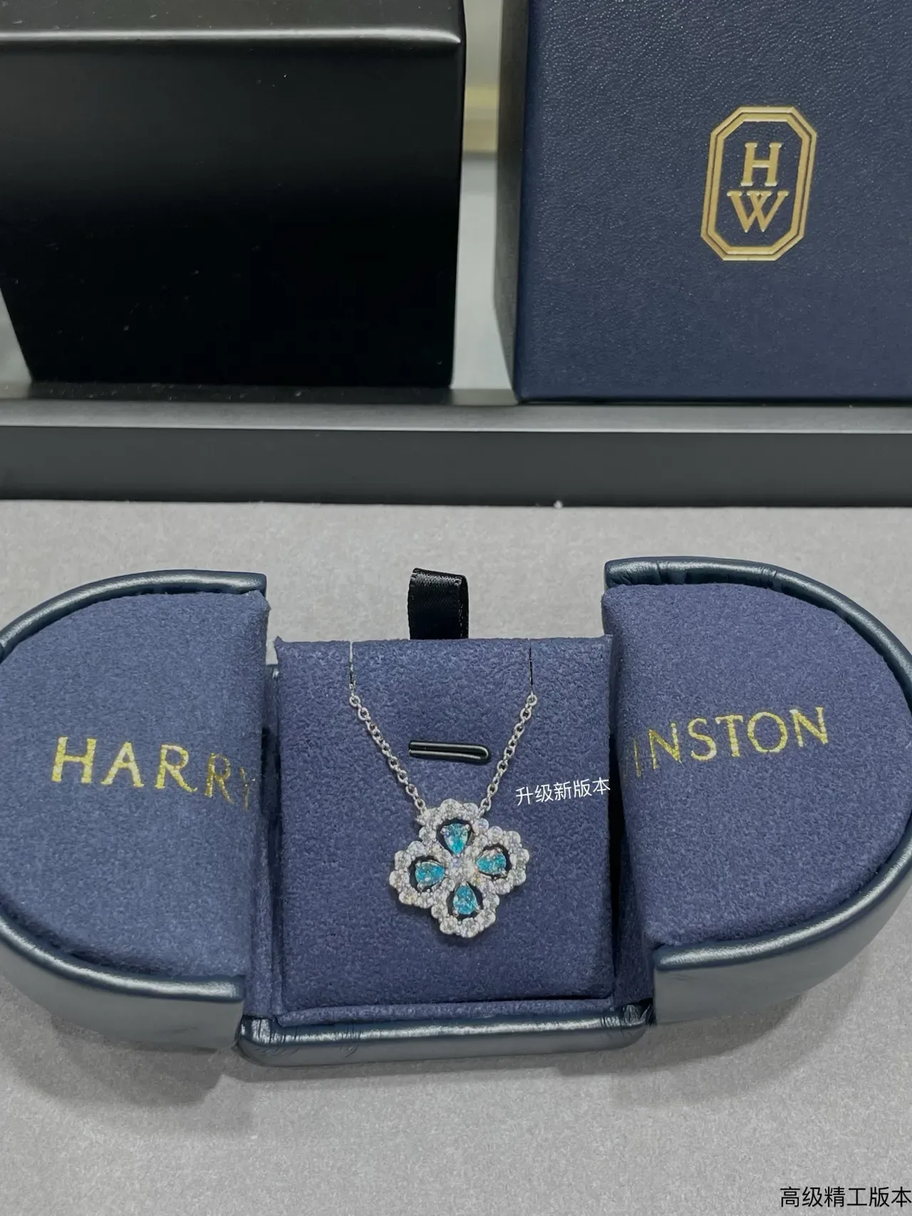 Collar Azul Plata Floral Cuadrifolio Colgante Pavé-Set Piedras Claras 6