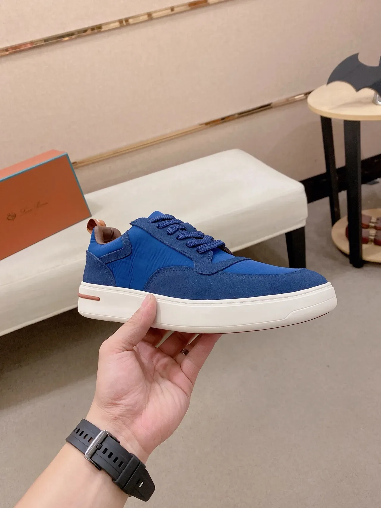 Blue Suede and Textile Low-Top Lace-Up Sneaker 4