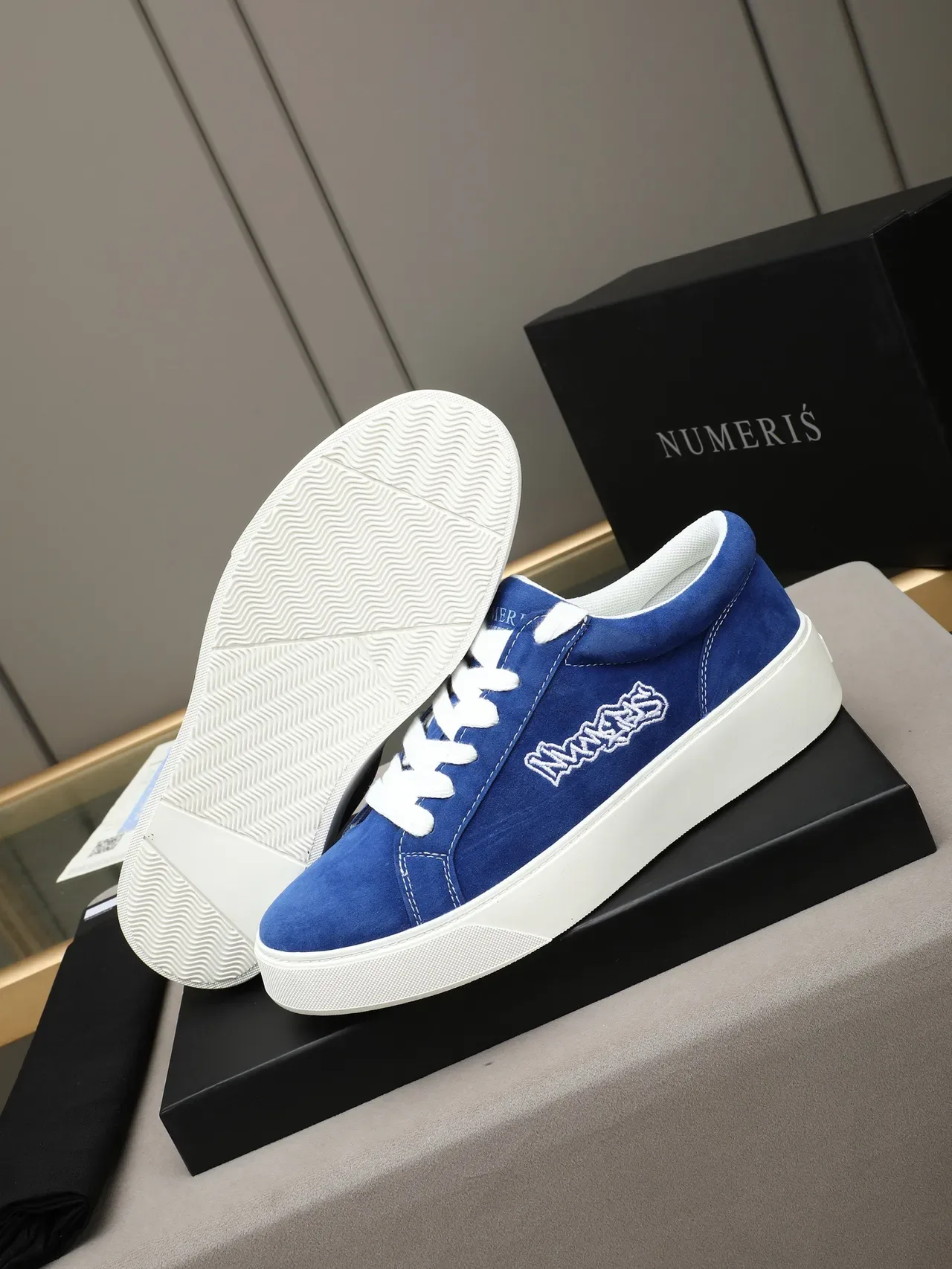 Blue Suede Embroidered Logo Platform Lifestyle Sneaker 4